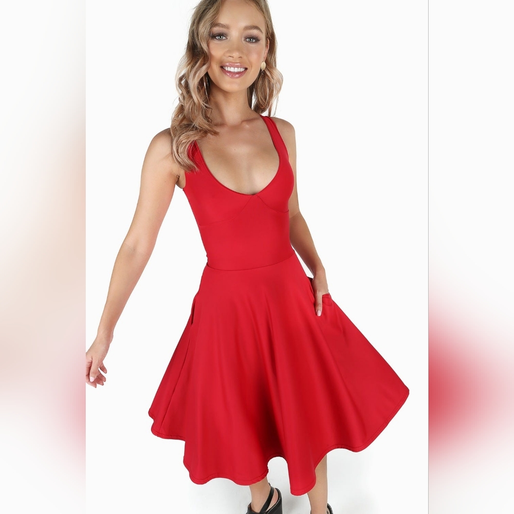 MATTE RED LONGLINE MARILYN DRESS